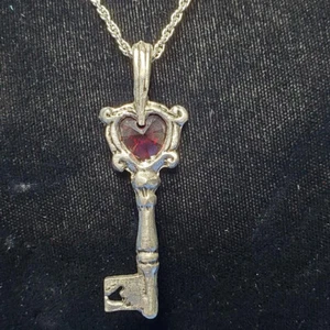 Crystal Key Pewter Pendant Necklace Red US Made *NEW* - Picture 1 of 3