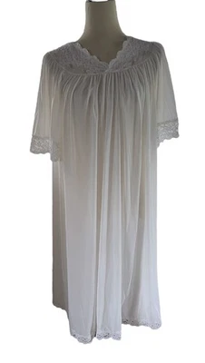 ShadowLine длинное платье средний шелковистый нейлон кружева отделки вышитый розовый бутоны розы США - Изображение 1 из 4