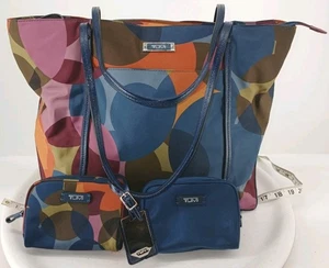 Tumi 3 Pc Voyageur Multi Color Nylon Leather Trim Tote & 2 Coin Purses DB5 - Picture 1 of 11
