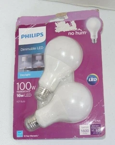 2 Philips 100W Light Bulb A21 LED E26 Daylight Dimmable 100 Watt 16A21/PER/850/P - Picture 1 of 12