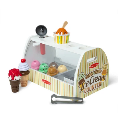 ¡Oferta caliente! Cuchara de madera Melissa & Doug y mostrador de helados 28 piezas nuevo Foto 1 de 4
