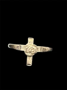 Sterling silver cross crucifix rose flower vintage ring size 6.5 - Picture 1 of 14