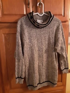 Escada/Laurel Vintage grauer Pullover schwarz Samt Paspelierung im Stehkragen =MADE IN ITALY - Bild 1 von 13