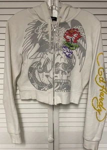 Vintage Y2K Ed Hardy by Christian Audigier Tattoo Graphic Zip Up Hoodie Women Lg - Picture 1 of 9