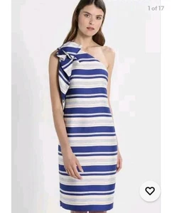 Banana Republic Satin One Shoulder Rüschen gestreift Kleid blau elfenbein Größe 6 - Bild 1 von 16