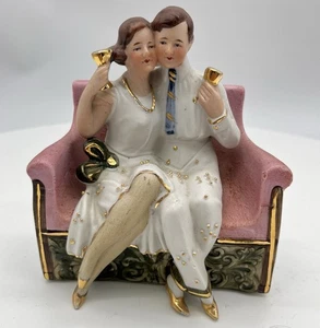 De colección WKC Graefenthal Alemania 8574 Porcelana Cerámica Bisque Art Deco Pareja - Imagen 1 de 8