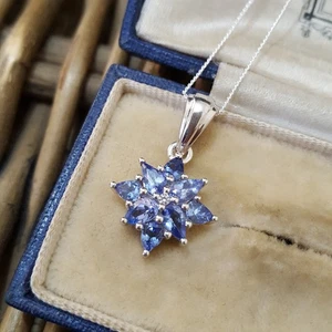 Genuine Sterling Silver Tanzanite & Topaz Pendant Necklace Jewellery 18" Chain - Picture 1 of 7