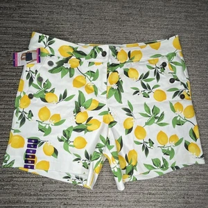 Isaac Mizrahi Größe 16 Damenshorts hoher Bund Zitronen maßgeschneidert Freizeit weiß - Bild 1 von 11