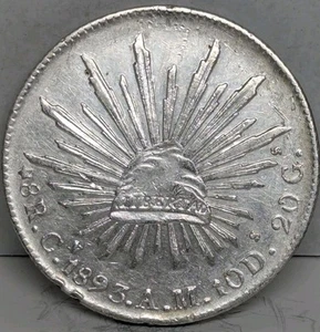 1893 Ca MM Mexico 8 Reales Silver, UNC Condition KM# 377.2 - Picture 1 of 2