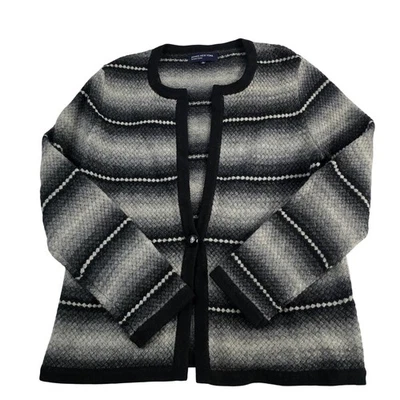 JONES NEW YORK SIGNATURE Striped Open Front Cardigan Sweater Women's L Wool - Image 1 of 4