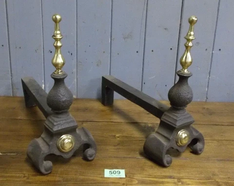 15" Brass Iron  Dogs Fire  Basket Support   Accessories Andirons Inglenook 509 Cover