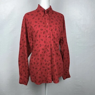 Vintage 80s Mondi Red Black Paisley Cotton Modal Blouse Top Oversized EU34 S M 4 - Image 1 of 4
