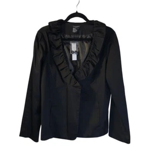 Sandro Women's Romantic Ruffled Jacket Size L NEW Black Cotton Poplin Career - Picture 1 of 8