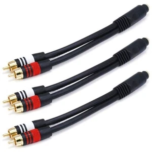 3 Pcs 0.5FT 3.5mm 1/8" Stereo Female to 2 RCA Male Audio Y Splitter Cable Gold - Picture 1 of 2