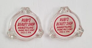 2 Ruby's Beauty Shop Hairstyling, Phone MU3-4307, Vintage Advertising Ashtray - Picture 1 of 2