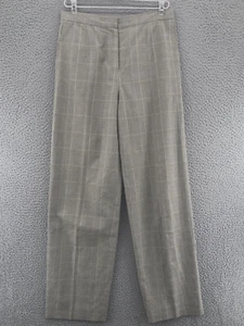 Talbots Pants Womens 6 Gray Green Plaid Linen Blend Tapered Pockets Work Vintage - Picture 1 of 13