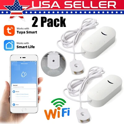 2X Tuya Smart WiFi Water Leak Sensor Flood Leakage Level Alarm Overflow Detector - Image 1 of 4