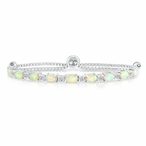 Brazalete de tenis ajustable de plata esterlina 925 maciza de ópalo de fuego con circonitas cúbicas - Imagen 1 de 5