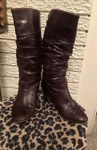 VTG Aldo Brown Distressed Scrunched Slouchy High Heel Calf Boho Tassel CUTE! 36 - Picture 1 of 12