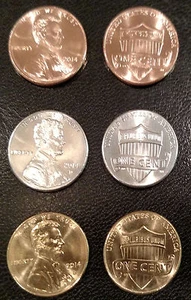 2014 UNC - SILVER - 24K GOLD Plated - Lincoln Penny Union Shield ONE CENT LOTof3 - Picture 1 of 2