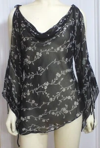 ANGIE Sheer Drop Neck Cold Shoulder Top Blouse, Multicolor, Various Sizes, NWT - Picture 1 of 5