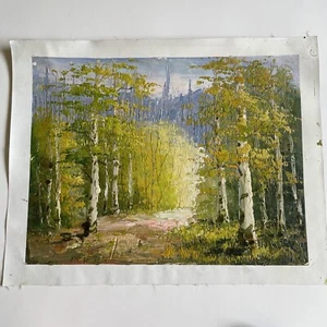 Sonnenbeschienener Waldweg Impressionismus Ölgemälde 12" x 16" - Bild 1 von 4