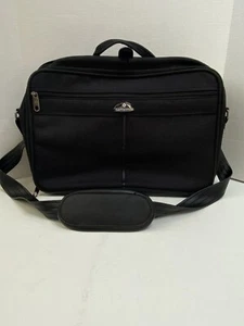 Samsonite Computer Briefcase Office Shoulder Bag Black Canvas Leather Black - Picture 1 of 9