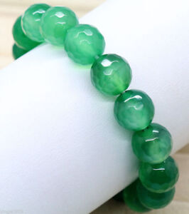 Natural 8/10/12mm Green Faceted Emerald Gemstone Round Beads Bracelet 7.5'' AAA