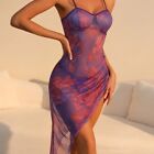 Purple Slips Dress Floral Print Asymmetrical Hem Women' Sexy Lingerie With Thong