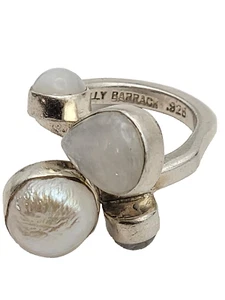 Lilly Barrack Gemstone Ring sterling Silver Large Fresh Pearl / Moonstone sz 8 - Picture 1 of 5