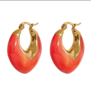 Waterproof Red Enamel Stainless Steel Geometric Chunky Hoop Earrings - Picture 1 of 2