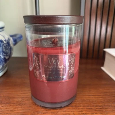 Woodwick Cherry Chutney Rare 9.5 Oz Candle Never Burned - Image 1 of 3