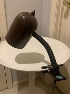 Vtg 1980s Modern Clip On Lamp Brown w Domed Metal Shade - Picture 1 of 11