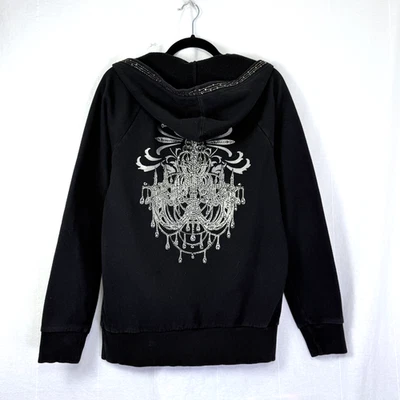 Sudadera con capucha Express de colección para mujer talla L negra adornada cuello en V grunge Y2K Foto 1 de 4