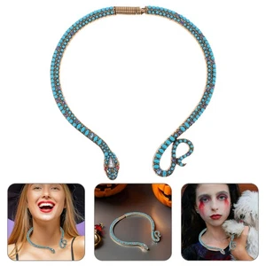 Ägyptischer Halsreif Schlangenform Halskette Diamant Vintage Türkis Anhänger - Bild 1 von 12