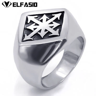Mens Chaotic Magic 8 Pointed Arrows Magick Chaos Star 316L Stainless Steel Ring - Image 1 of 4
