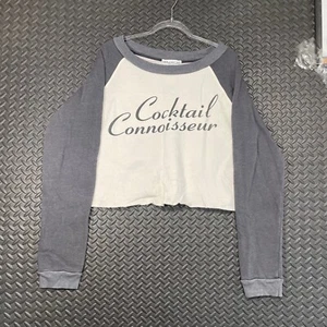 Wild Fox Cocktail Connoisseur Gray Cropped Pullover Sweater Women's Size S - Picture 1 of 7