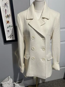 NWT Moda International Wool Bleand Pea Coat Double Breasted Classy Casual Size L - Picture 1 of 5