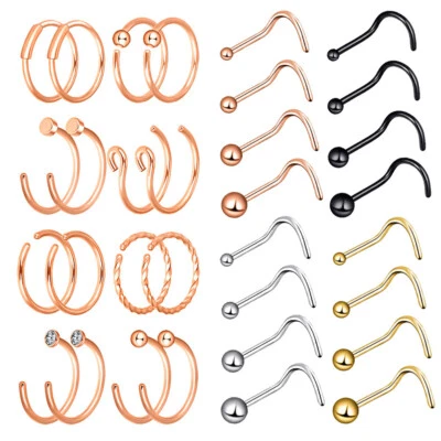 32PCS Surgical Steel Nose Ring 20G Tiny Ball Screw Bar Pin Studs Body Piercing - Image 1 of 4