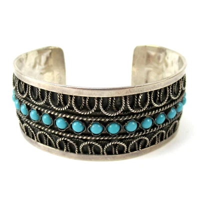 TOP Armreif aus 950er Silber Türkis Persien? Asien? Vintage Cuff Bracelet RARE - Bild 1 von 4