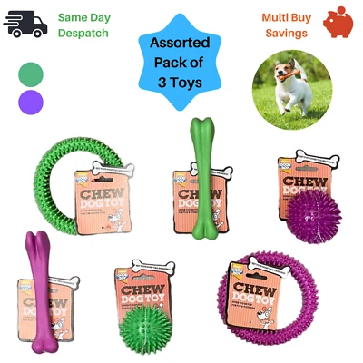 Dog Toys 3 PACK - Good Boy Spiky Ball, Ring & Bone - Puppy Fetch Toys FAST P&P - Image 1 of 2