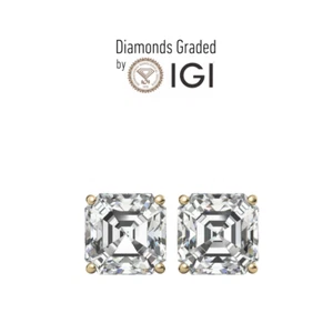 IGI 2Ct F VS1 Asscher Lab Diamond Basket Stud Earrings Push Back 14K Yellow Gold - Picture 1 of 9