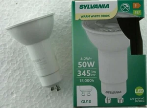 Box of 6 Long Neck GU10 LED bulb SYLVANIA 75mm x 50mm replaces 11w cfl type  - Picture 1 of 4