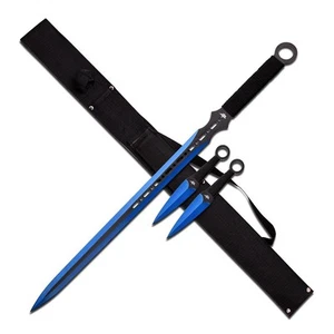 FM-644BL-MC Fm-644BL Fantasy Ninja Sword & Two Throwing Knives Blue ,28"/6" - Picture 1 of 4