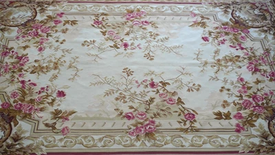 Alfombra de lana tejida a mano tapiz tejido a mano diseño francés Aubusson 6' x 9' Foto 1 de 4