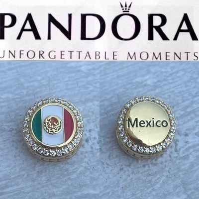 Authentic PANDORA Mexico Exclusive Sparkling Round Flag Shine gold Charm - Image 1 of 4