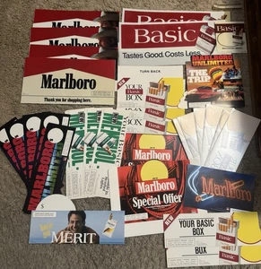 Lot Of Vtg 90’s Cigarette Advertisements Marlboro Basic Merit Rare Decals, Signs - Picture 1 of 24