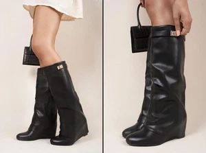 Stivali al ginocchio iKrush sopra dettaglio stivali slip on calzino plateau tacco basso ginocchio - Foto 1 di 5