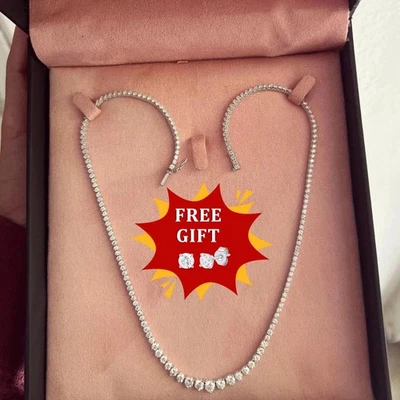 40Ct Lab Grown Diamond Graduation Bridal Tennis Necklace 925 Sterling Silver 16" - Image 1 of 4