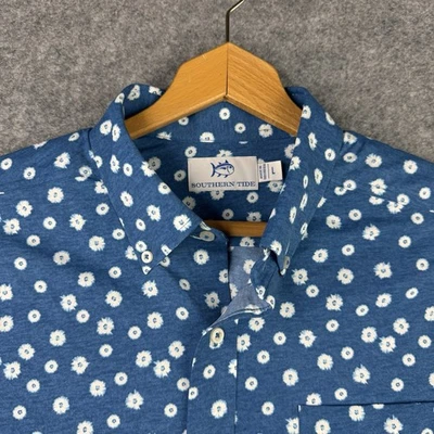 Southern Tide Large Floral Performance Mens White Lotus Short Sleeve Button Down - Image 1 of 4